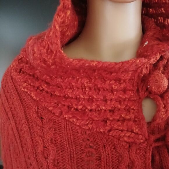 Cable Knit Sweater Lagenlook Hand Knit by Dollie Wool Flared Long Sleeve Buttons - Picture 6 of 11